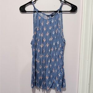 Blue Sleeveless Top with Pink Cactus Pattern